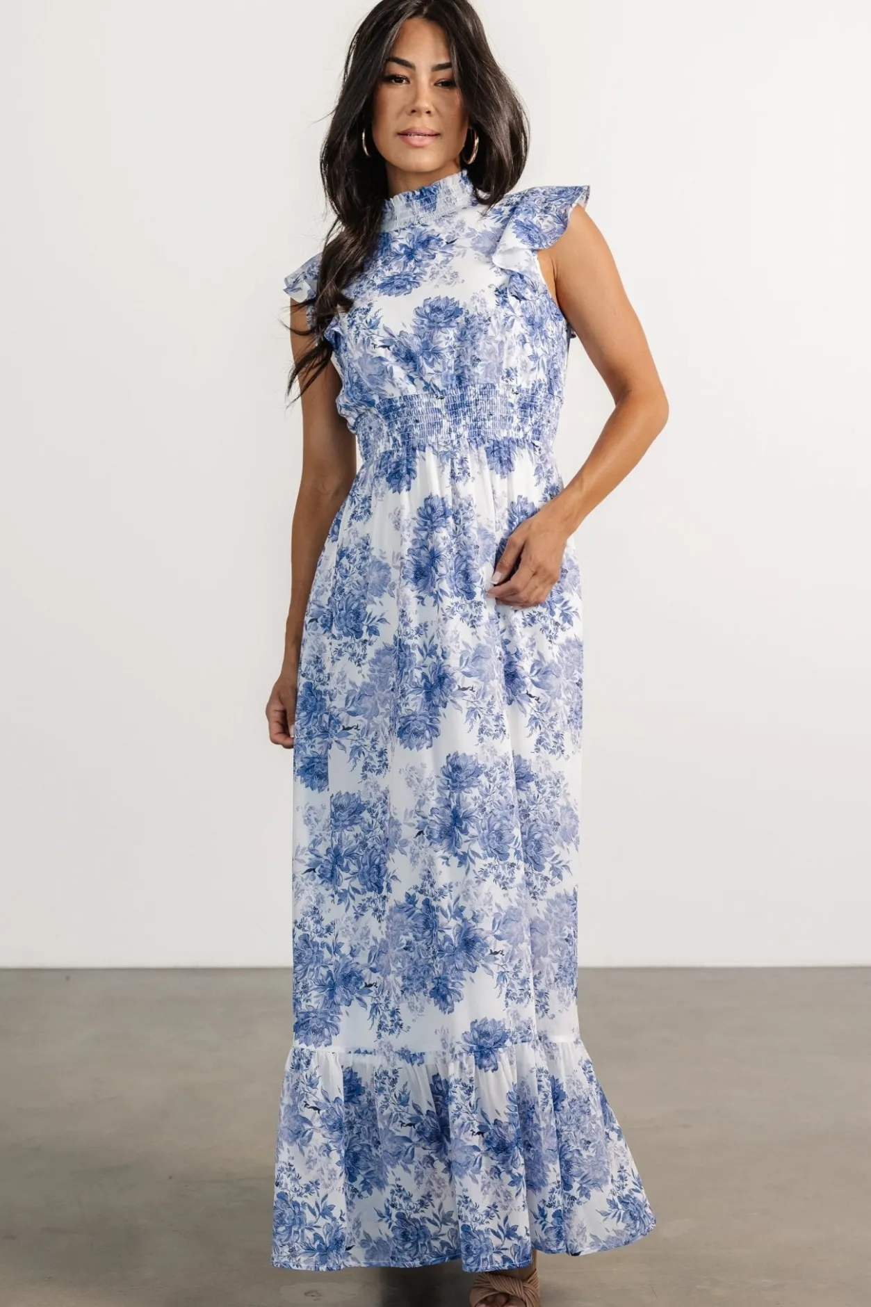 Sale Baltic Born Kearny Ruffle Maxi Dress | White + Blue Floral White+BlueFloral