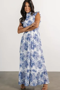 Sale Baltic Born Kearny Ruffle Maxi Dress | White + Blue Floral White+BlueFloral