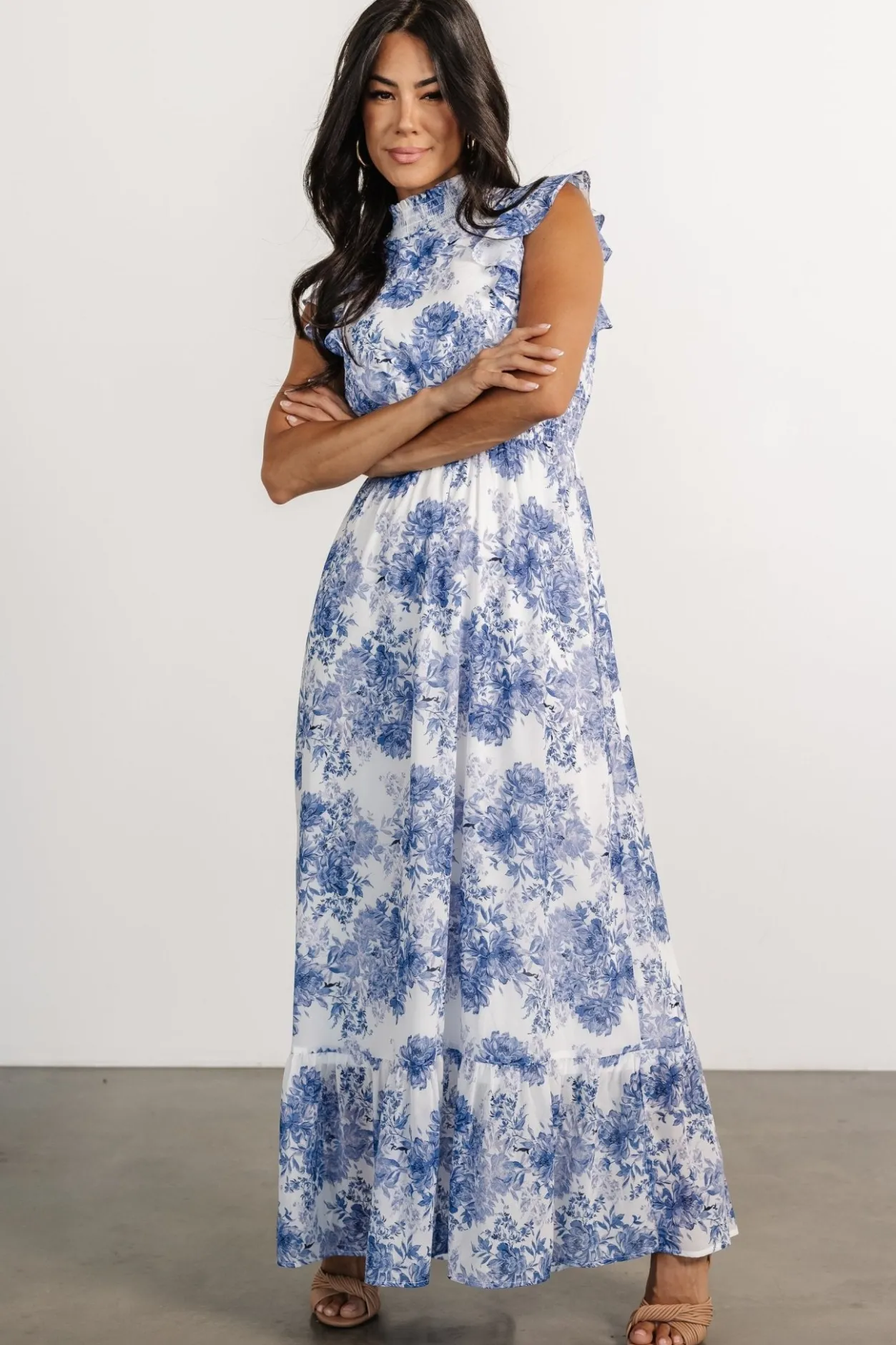 Sale Baltic Born Kearny Ruffle Maxi Dress | White + Blue Floral White+BlueFloral