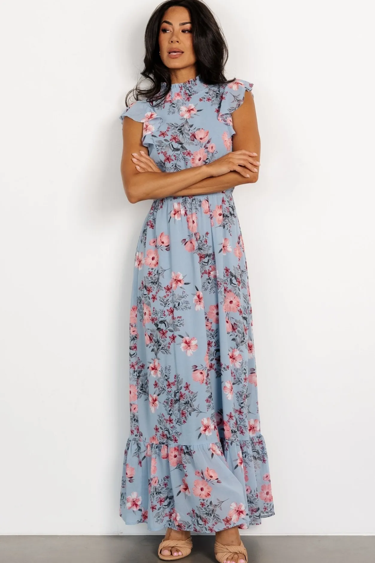 Sale Baltic Born Kearny Ruffle Maxi Dress | Light Blue + Blush LightBlue+Blush