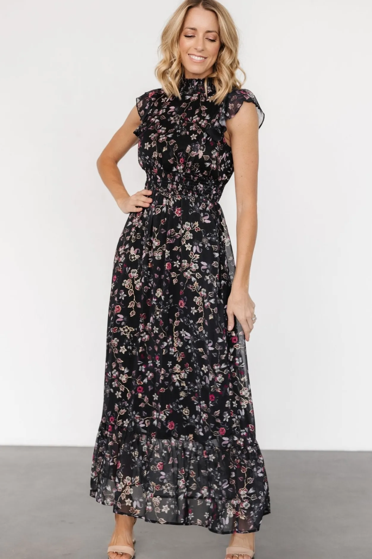 Outlet Baltic Born Kearny Ruffle Maxi Dress | Midnight + Gold Multi Midnight+GoldMulti