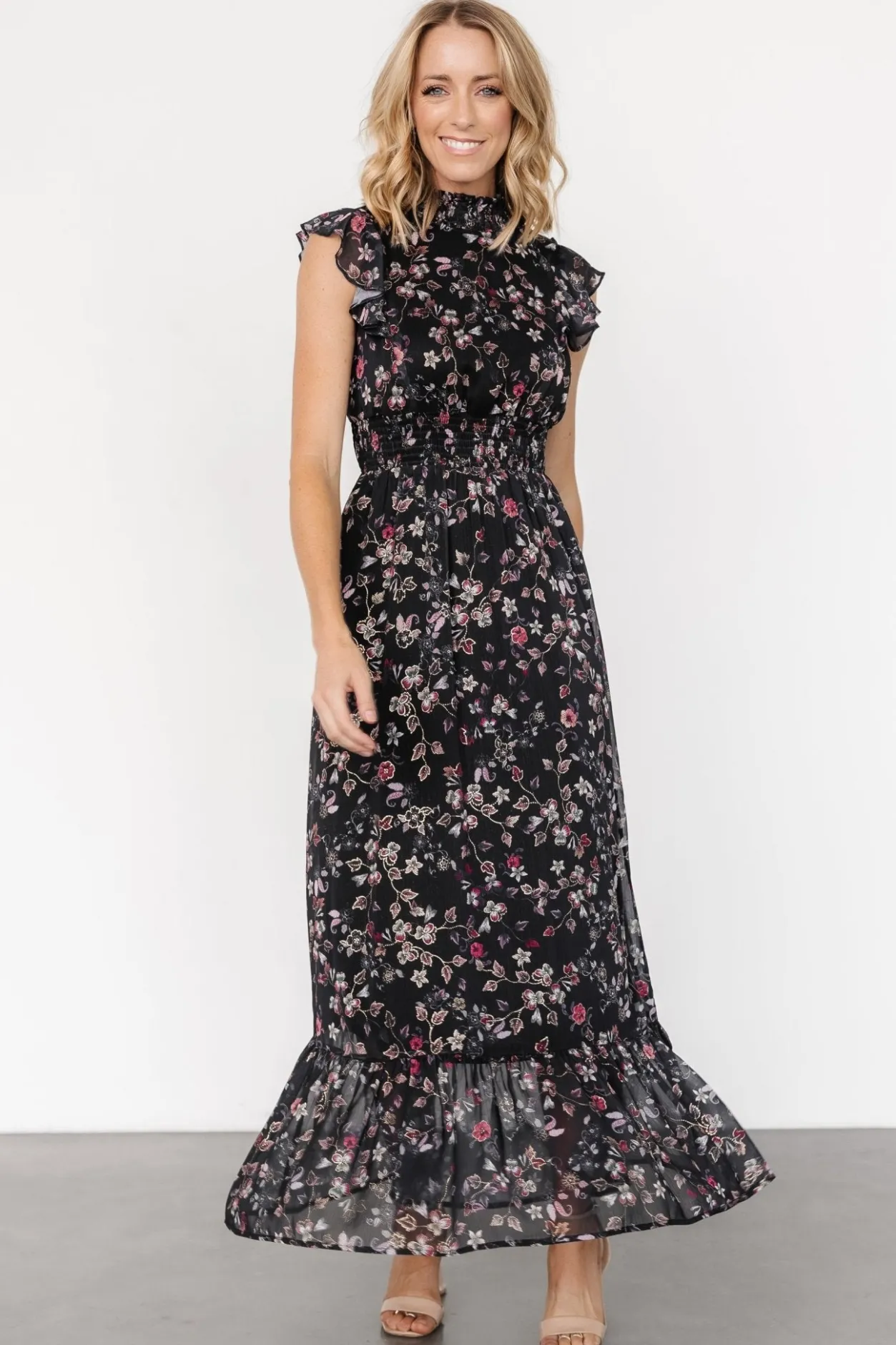 Outlet Baltic Born Kearny Ruffle Maxi Dress | Midnight + Gold Multi Midnight+GoldMulti