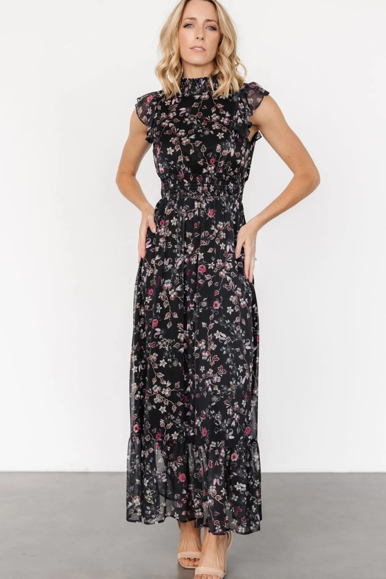 Outlet Baltic Born Kearny Ruffle Maxi Dress | Midnight + Gold Multi Midnight+GoldMulti