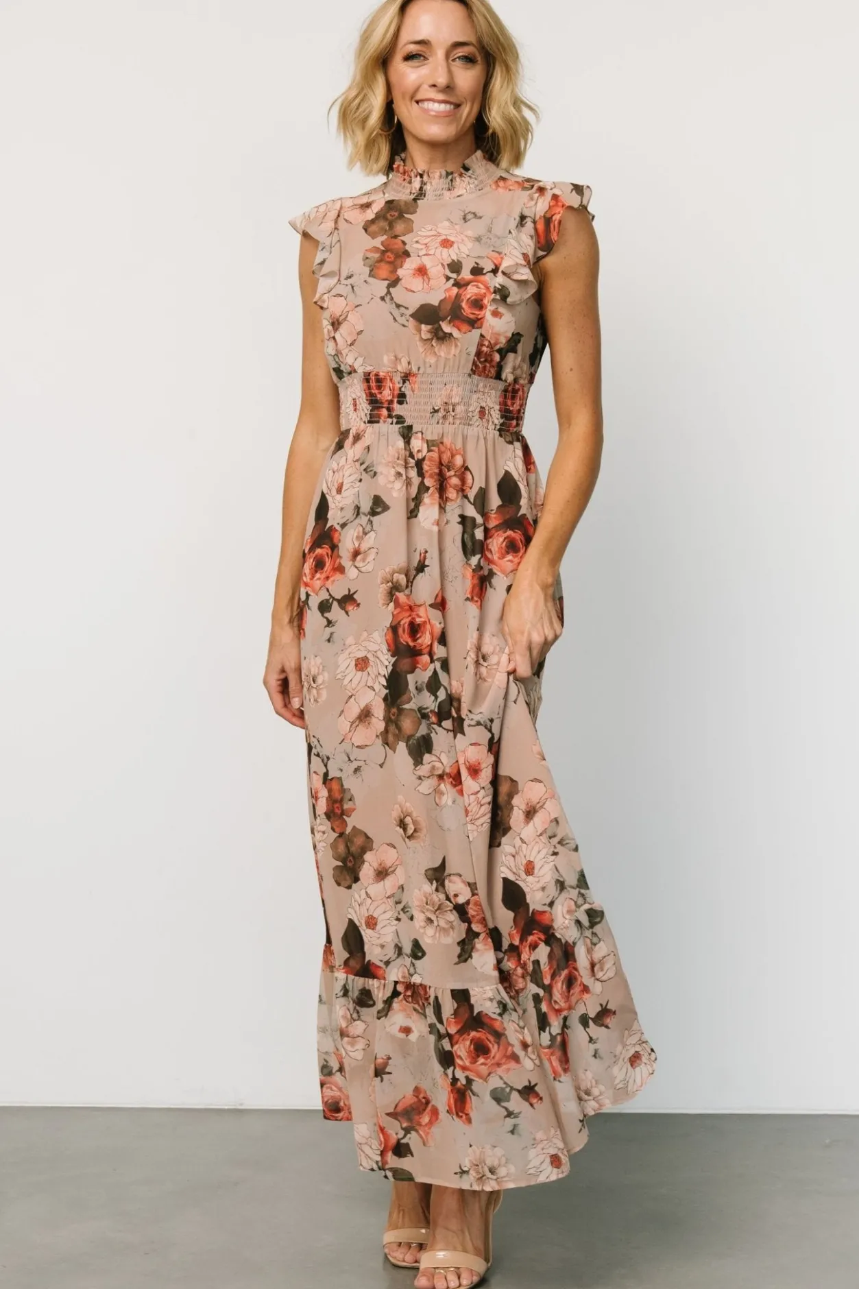 Discount Baltic Born Kearny Ruffle Maxi Dress | Blush + Vintage Floral Blush+VintageFloral