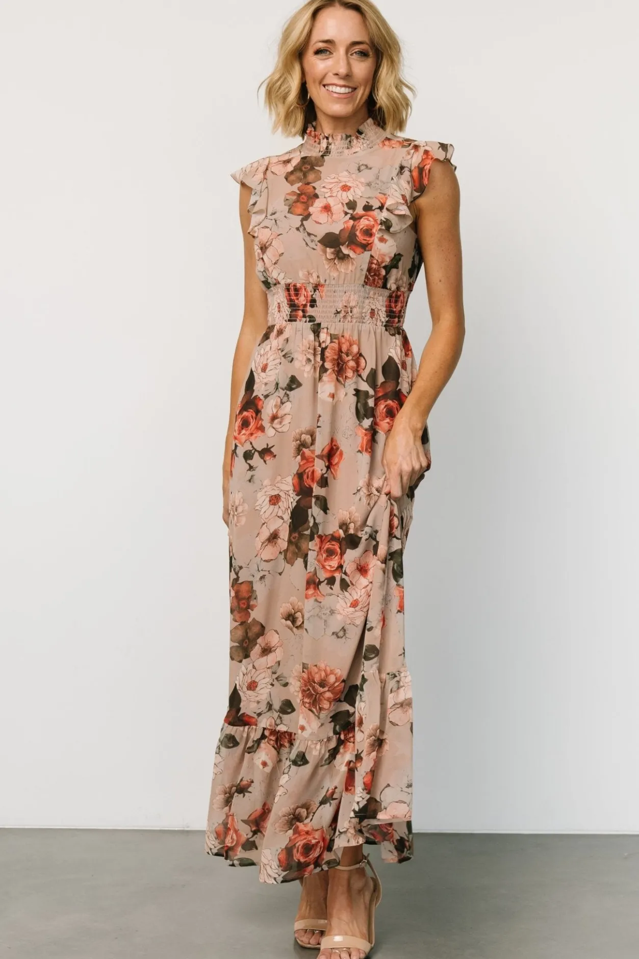 Discount Baltic Born Kearny Ruffle Maxi Dress | Blush + Vintage Floral Blush+VintageFloral