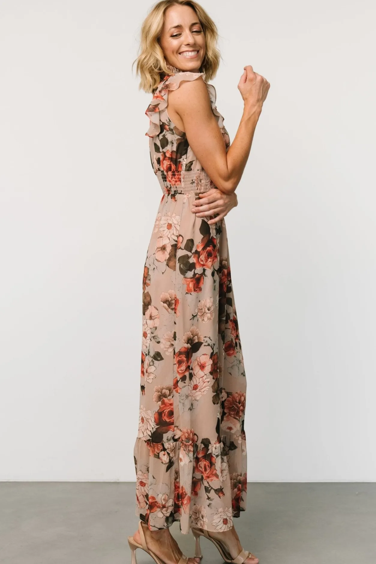 Discount Baltic Born Kearny Ruffle Maxi Dress | Blush + Vintage Floral Blush+VintageFloral
