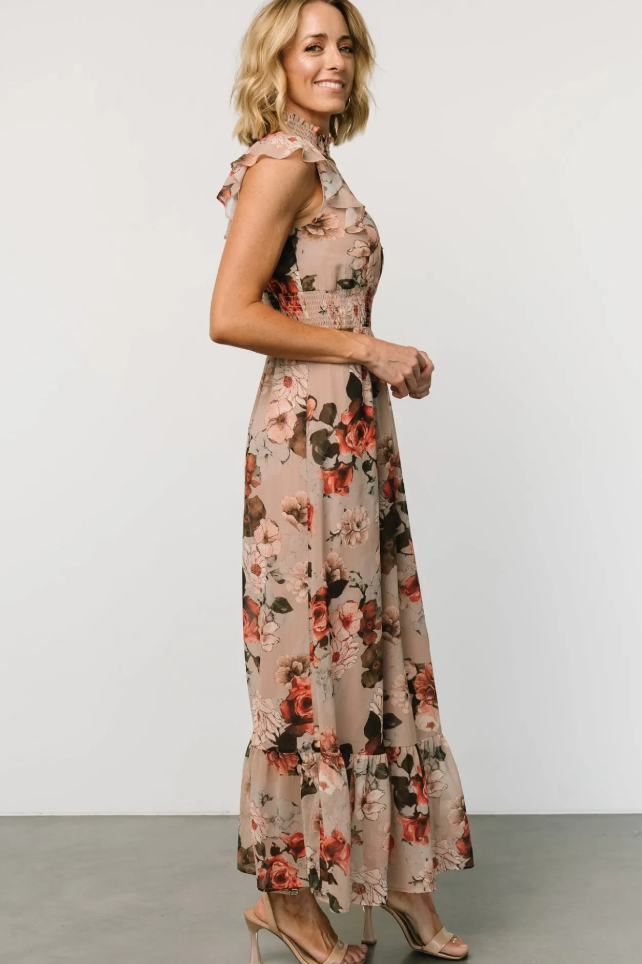 Discount Baltic Born Kearny Ruffle Maxi Dress | Blush + Vintage Floral Blush+VintageFloral