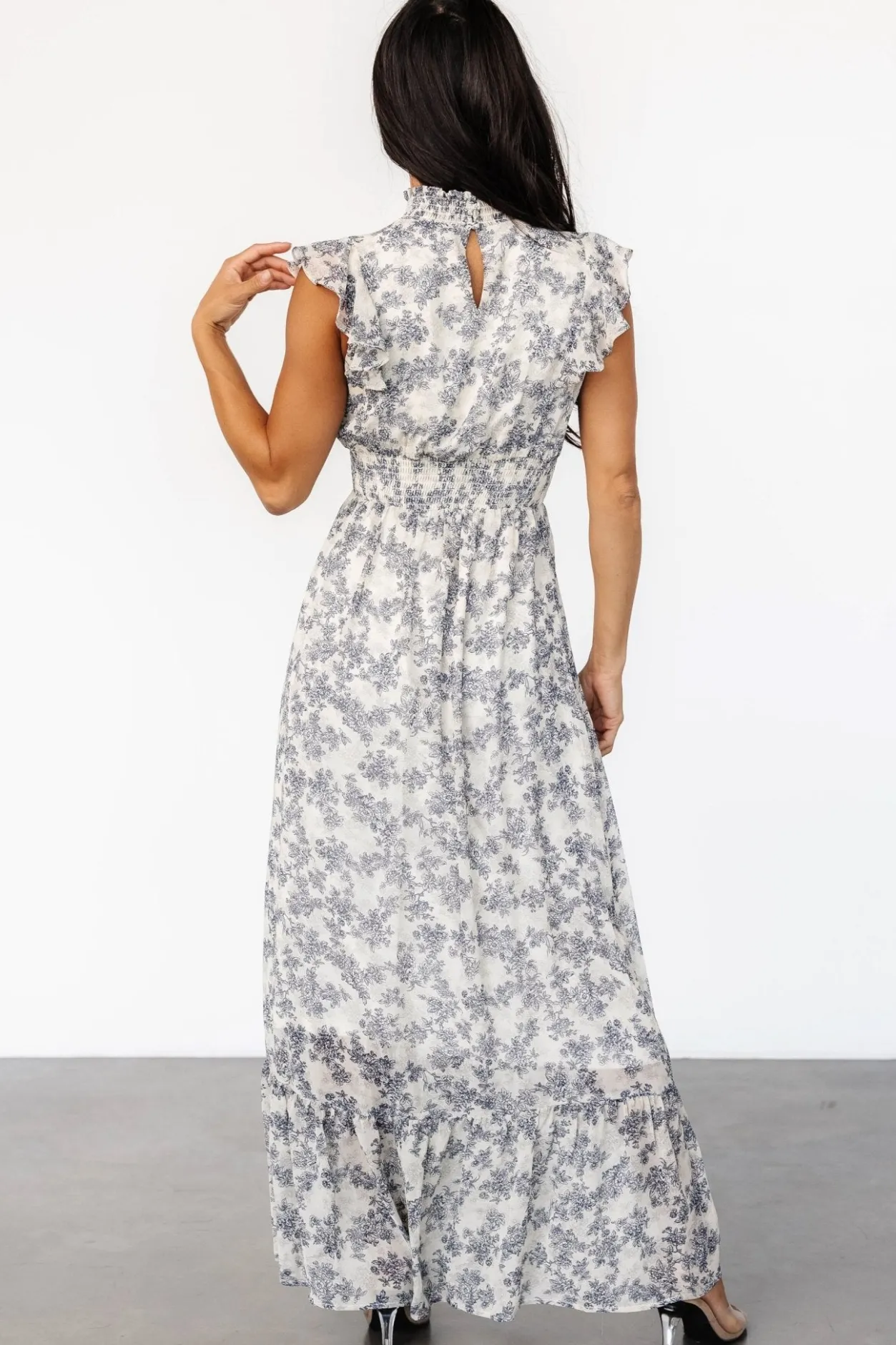 Hot Baltic Born Kearny Ruffle Maxi Dress | Cream + Navy Floral Cream+NavyFloral