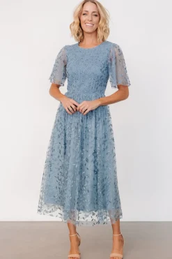 Online Baltic Born Kendra Embroidered Dress | Dusty Blue DustyBlue