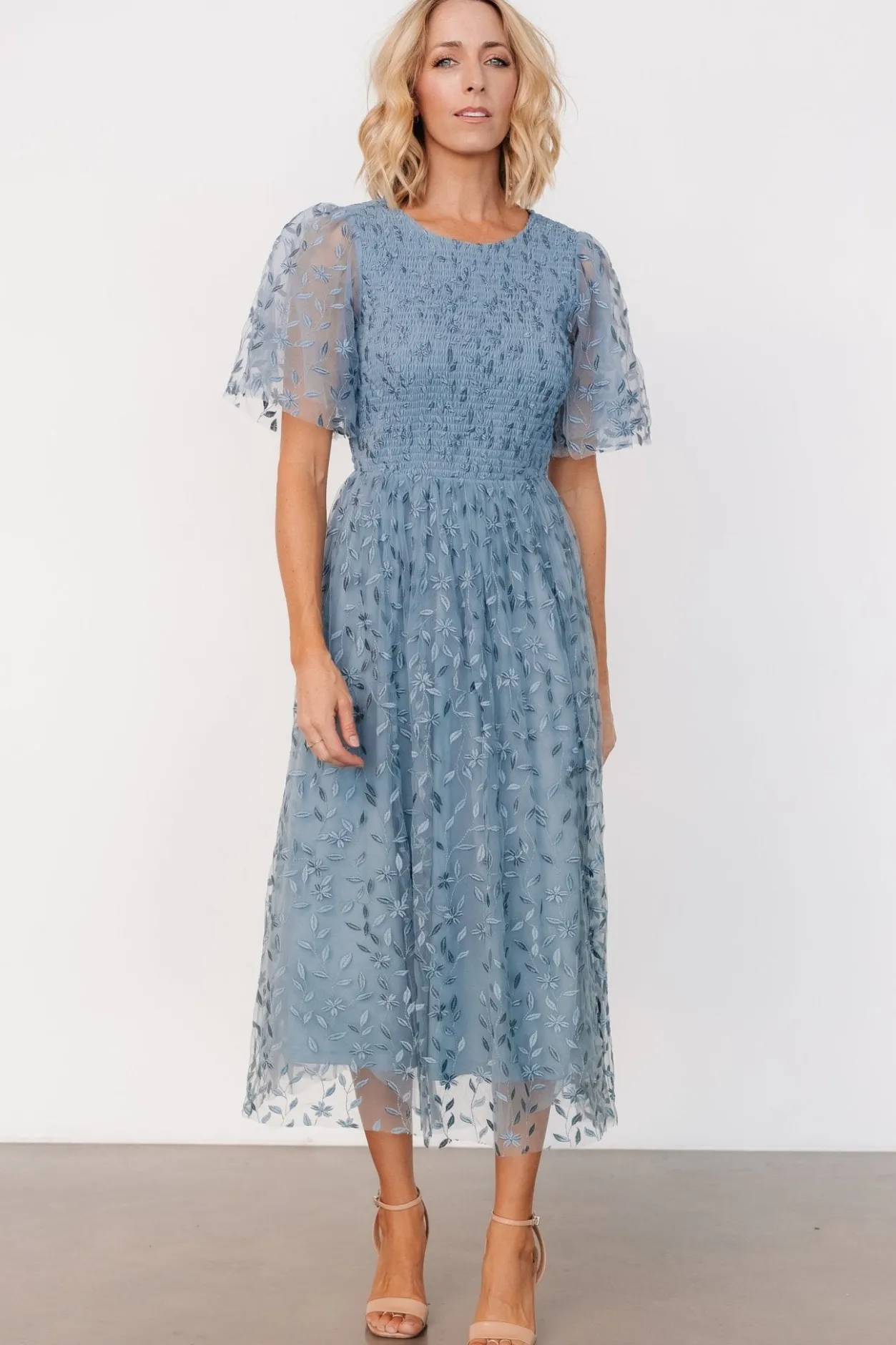 Online Baltic Born Kendra Embroidered Dress | Dusty Blue DustyBlue