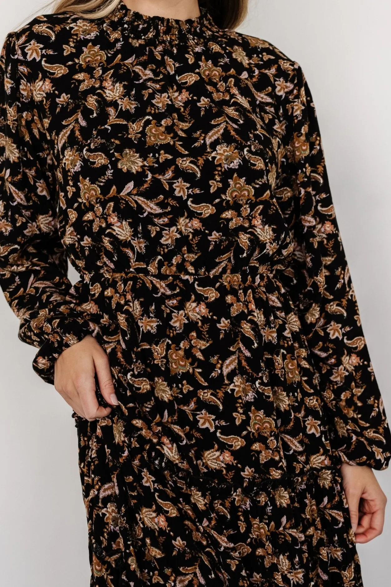 Clearance Baltic Born Kenice Mock Neck Dress | Black + Camel Print Black+CamelPrint
