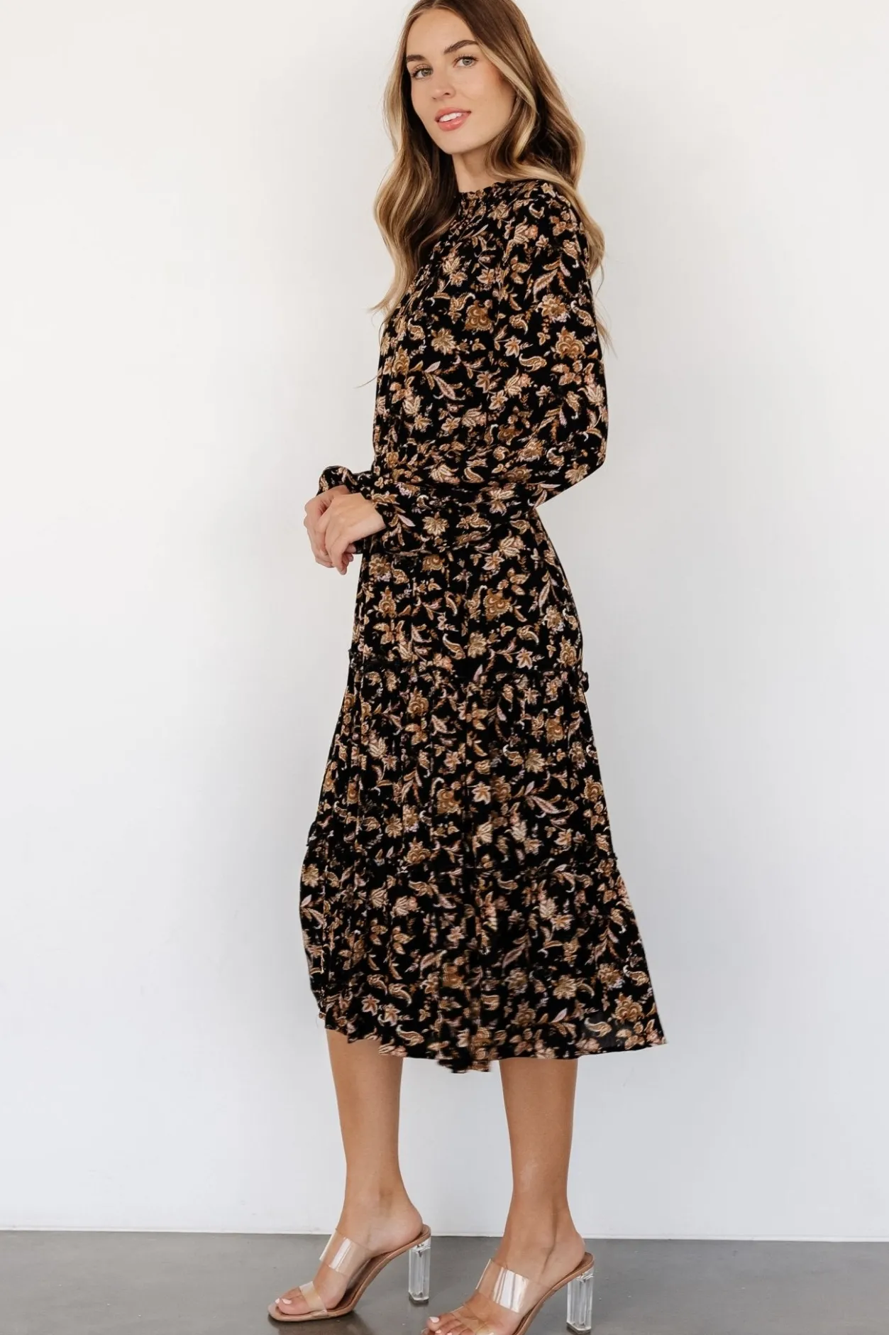 Clearance Baltic Born Kenice Mock Neck Dress | Black + Camel Print Black+CamelPrint
