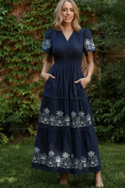 Hot Baltic Born Kennedy Embroidered Maxi Dress | Blue