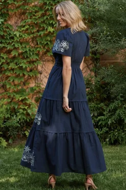 Hot Baltic Born Kennedy Embroidered Maxi Dress | Blue