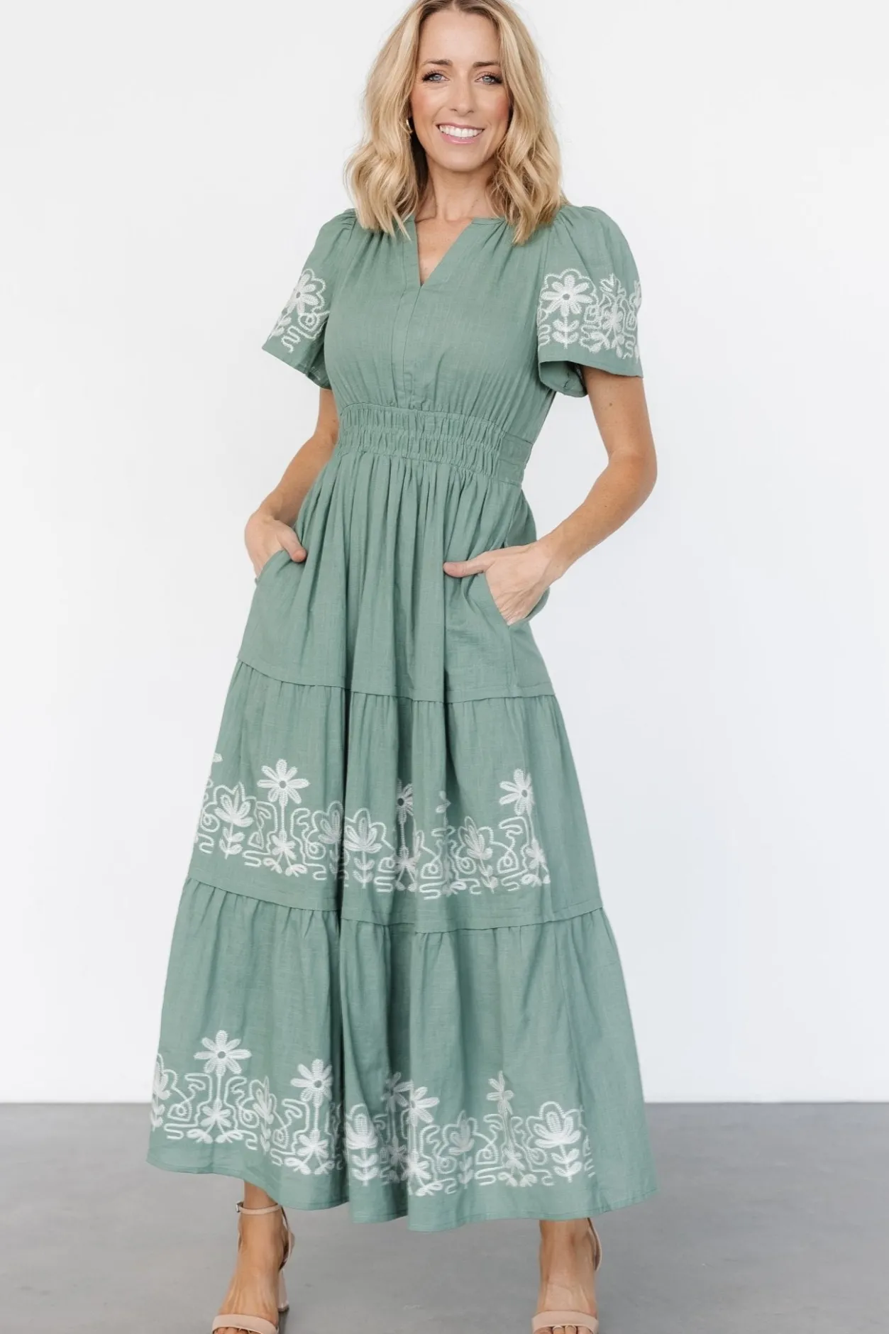 Fashion Baltic Born Kennedy Embroidered Maxi Dress | Dark Sage DarkSage