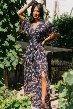 Discount Baltic Born Kia Kimono Maxi Dress | Dark Blue Floral DarkBlueFloral