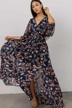 Discount Baltic Born Kia Kimono Maxi Dress | Dark Blue Floral DarkBlueFloral