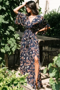 Discount Baltic Born Kia Kimono Maxi Dress | Dark Blue Floral DarkBlueFloral