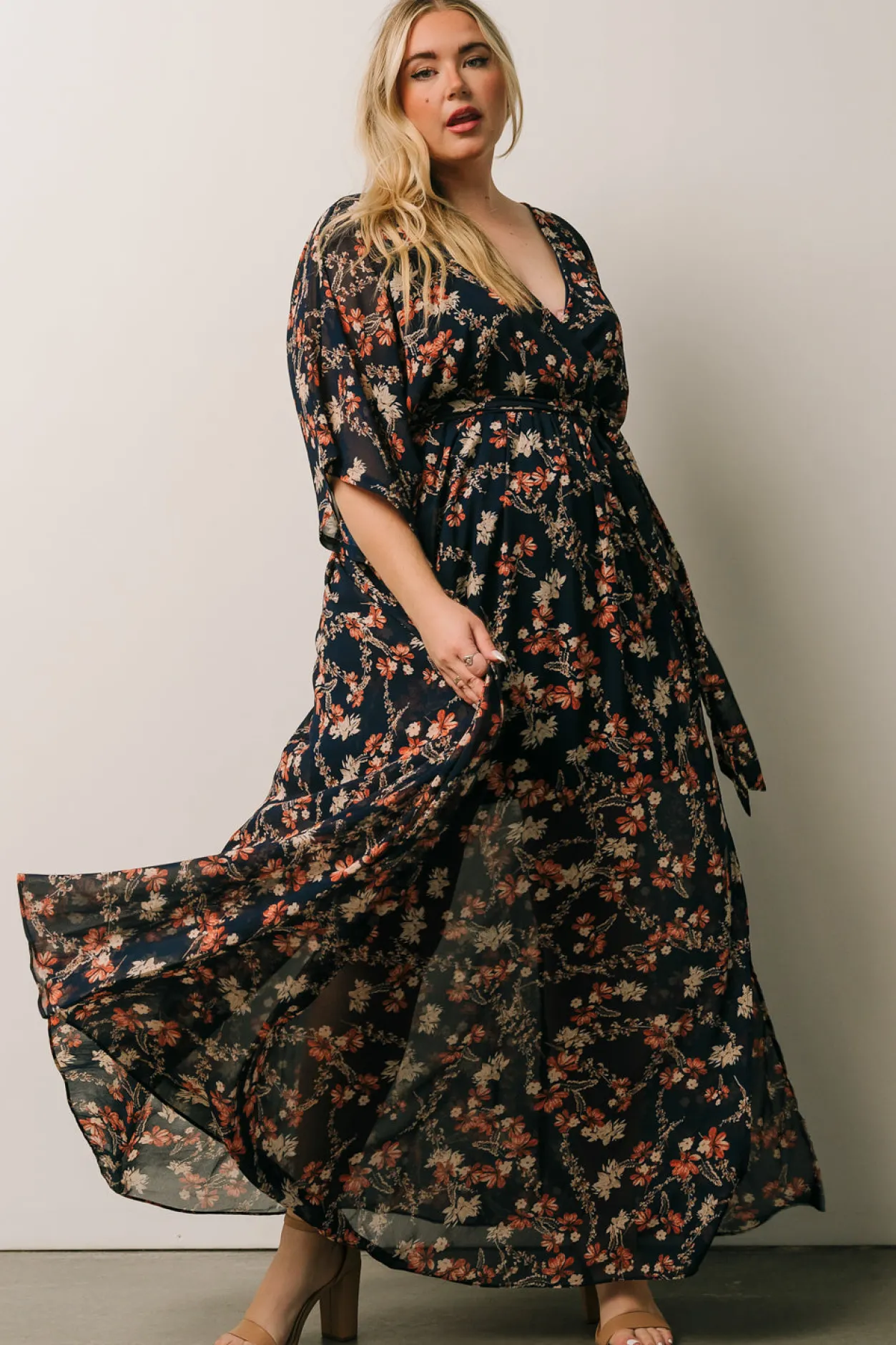 Discount Baltic Born Kia Kimono Maxi Dress | Dark Blue Floral DarkBlueFloral
