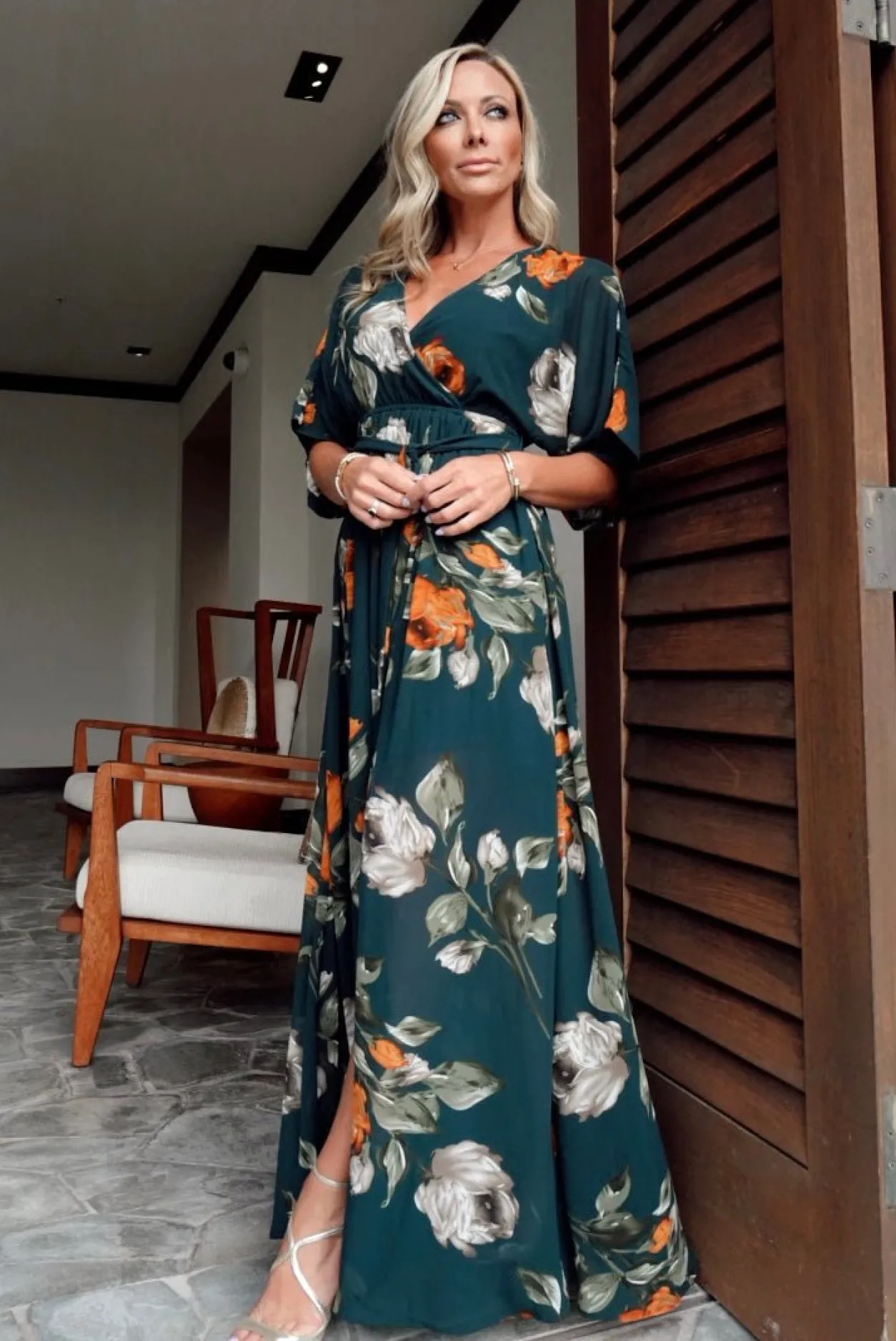 Sale Baltic Born Kia Kimono Maxi Dress | Deep Topaz Floral DeepTopazFloral