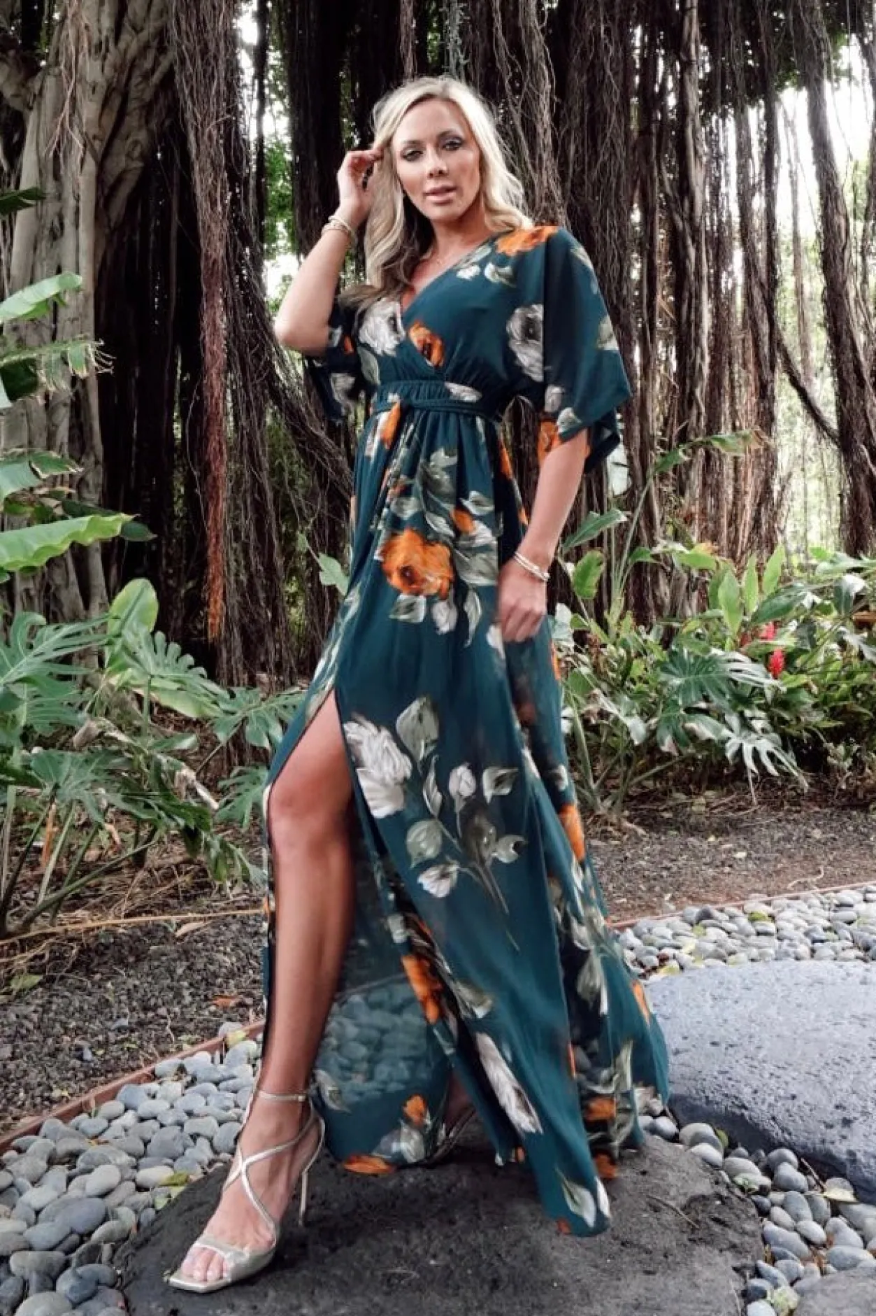 Sale Baltic Born Kia Kimono Maxi Dress | Deep Topaz Floral DeepTopazFloral