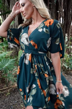 Sale Baltic Born Kia Kimono Maxi Dress | Deep Topaz Floral DeepTopazFloral