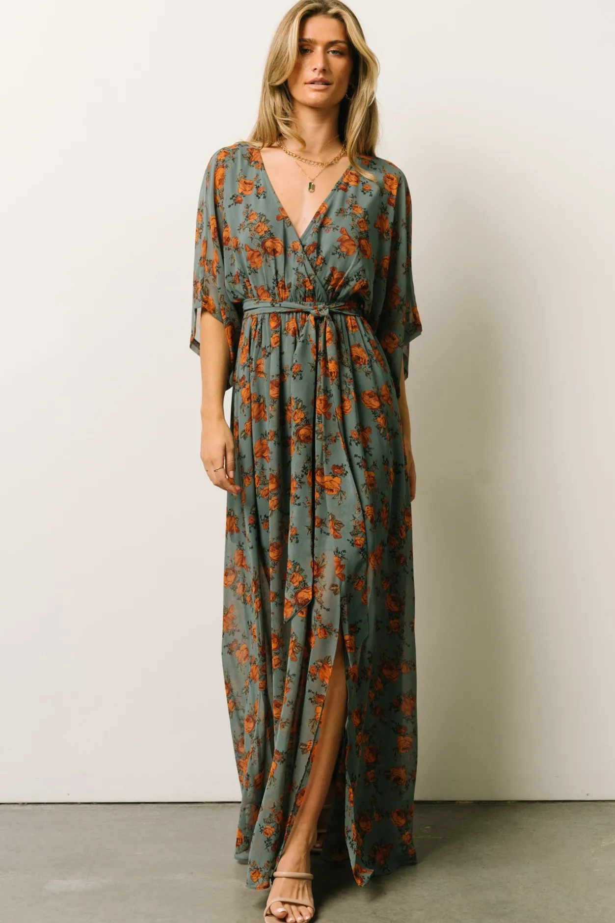 Online Baltic Born Kia Kimono Maxi Dress | Dusty Blue Floral DustyBlueFloral