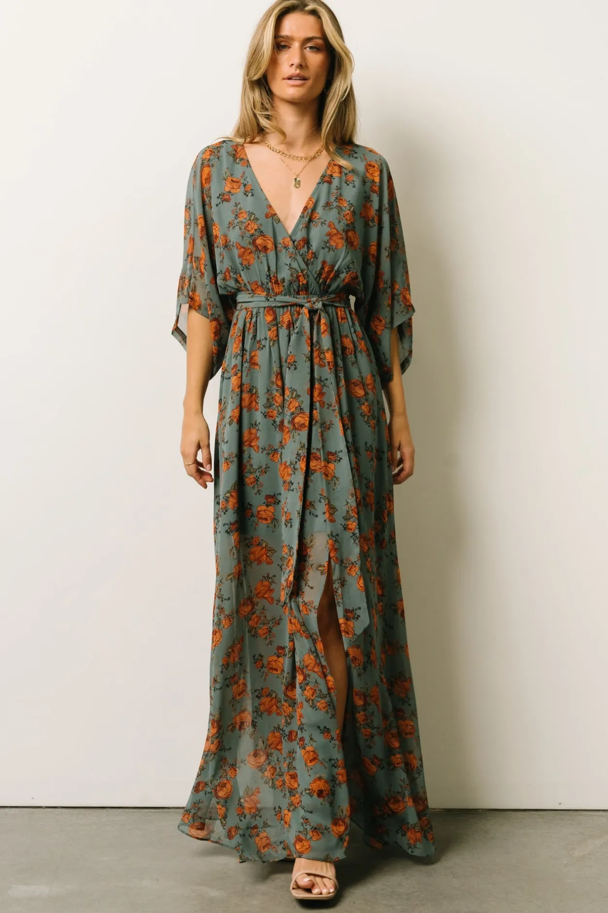 Online Baltic Born Kia Kimono Maxi Dress | Dusty Blue Floral DustyBlueFloral