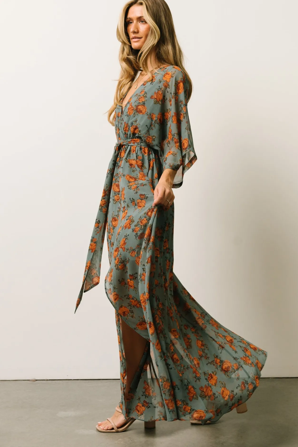 Online Baltic Born Kia Kimono Maxi Dress | Dusty Blue Floral DustyBlueFloral