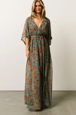 Online Baltic Born Kia Kimono Maxi Dress | Dusty Blue Floral DustyBlueFloral