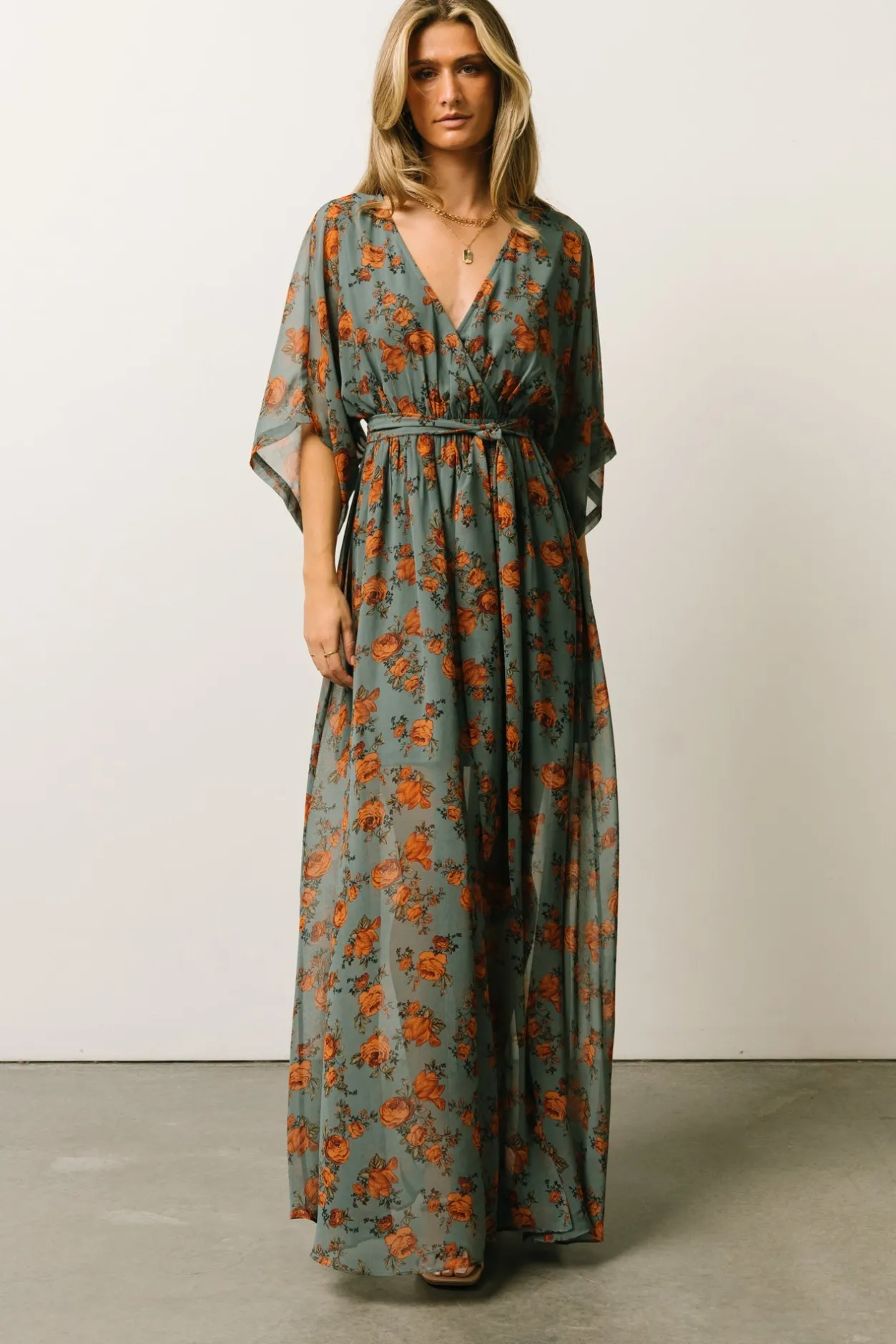 Online Baltic Born Kia Kimono Maxi Dress | Dusty Blue Floral DustyBlueFloral