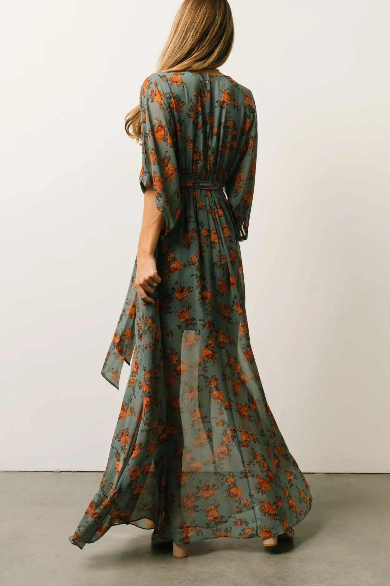 Online Baltic Born Kia Kimono Maxi Dress | Dusty Blue Floral DustyBlueFloral