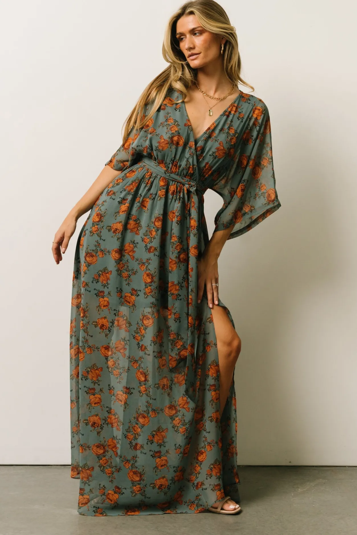 Online Baltic Born Kia Kimono Maxi Dress | Dusty Blue Floral DustyBlueFloral