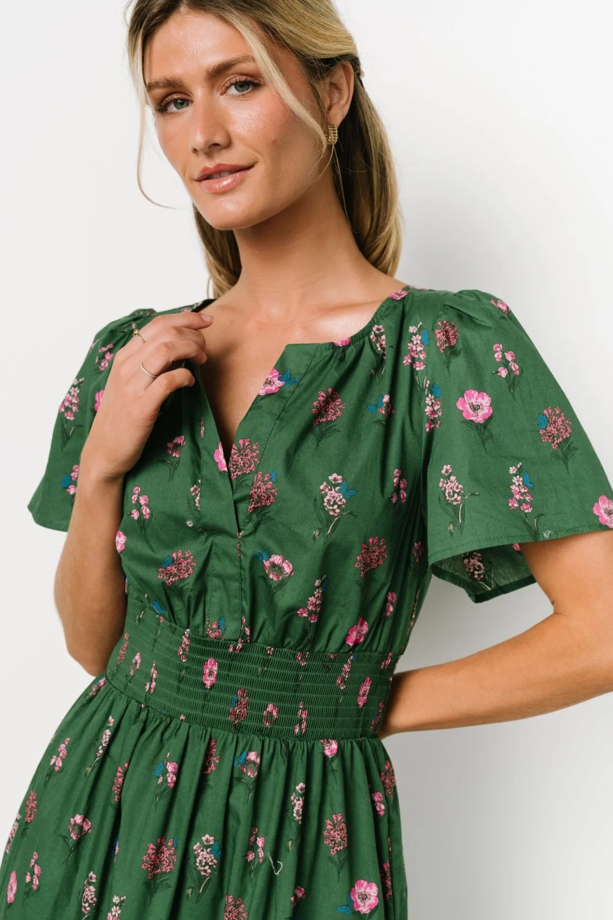 New Baltic Born Kiana Poplin Maxi Dress | Green + Pink Green+Pink