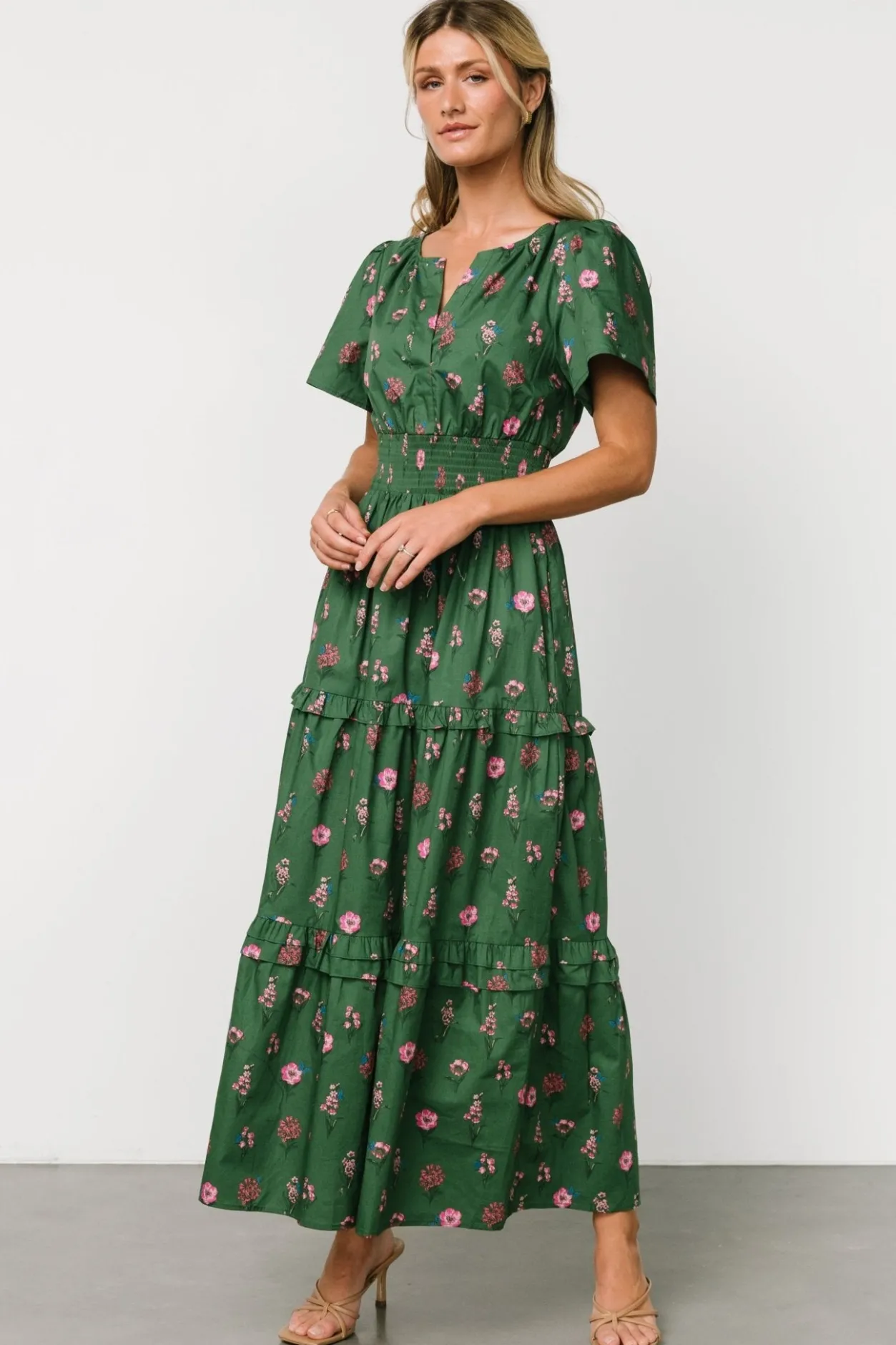 New Baltic Born Kiana Poplin Maxi Dress | Green + Pink Green+Pink