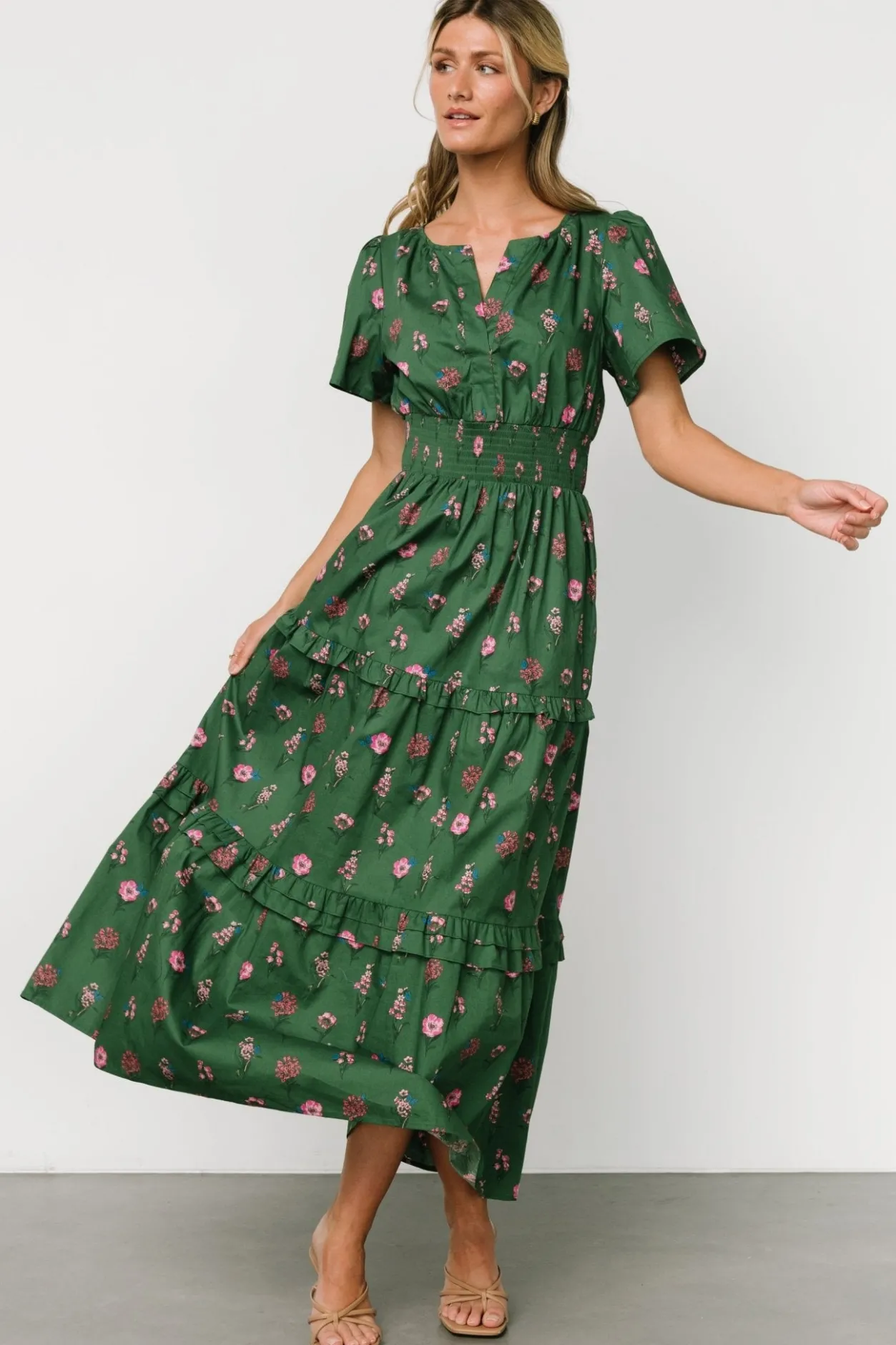 New Baltic Born Kiana Poplin Maxi Dress | Green + Pink Green+Pink