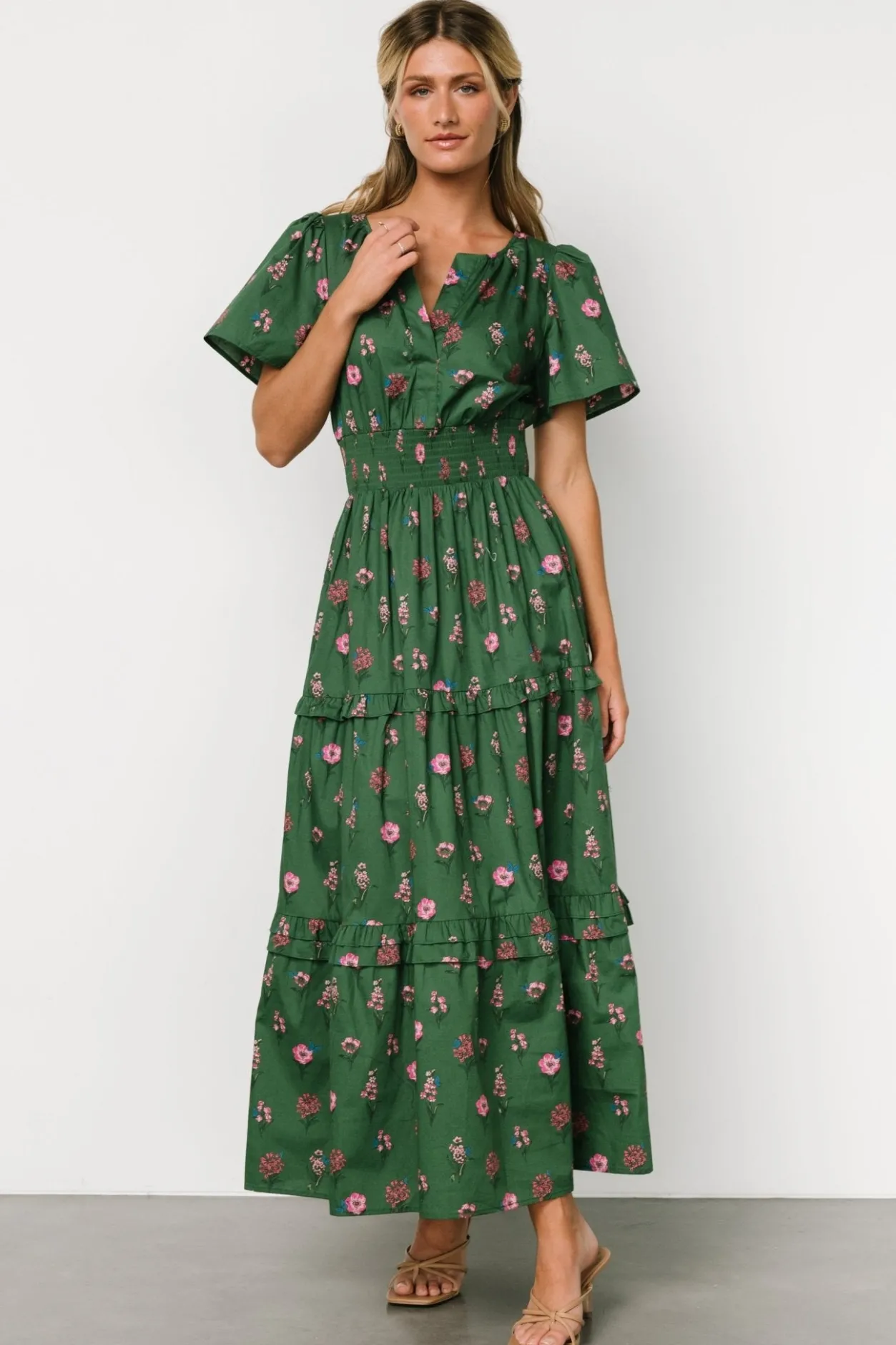 New Baltic Born Kiana Poplin Maxi Dress | Green + Pink Green+Pink