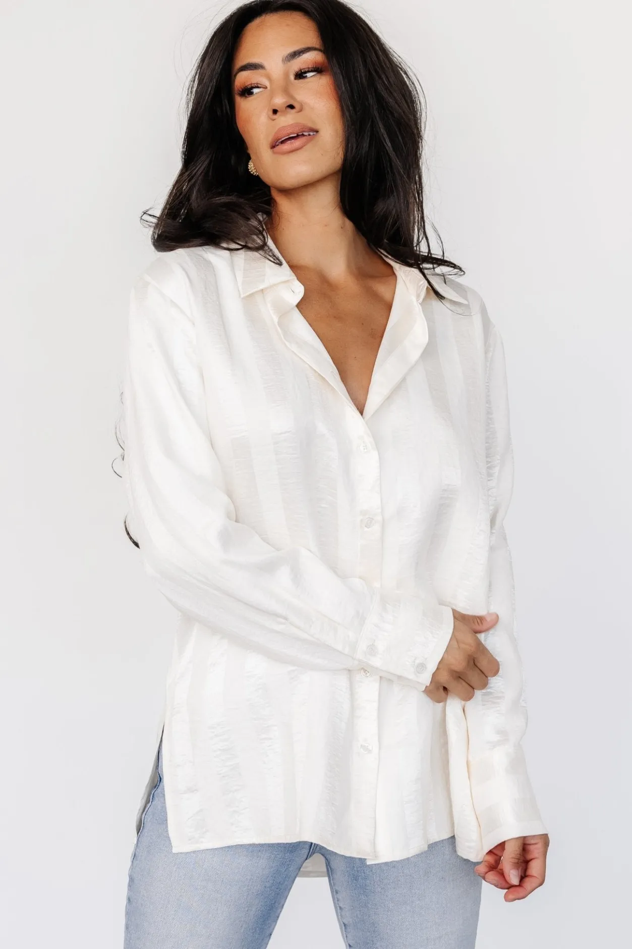 Sale Baltic Born Kieran Striped Button Up Top | Cream