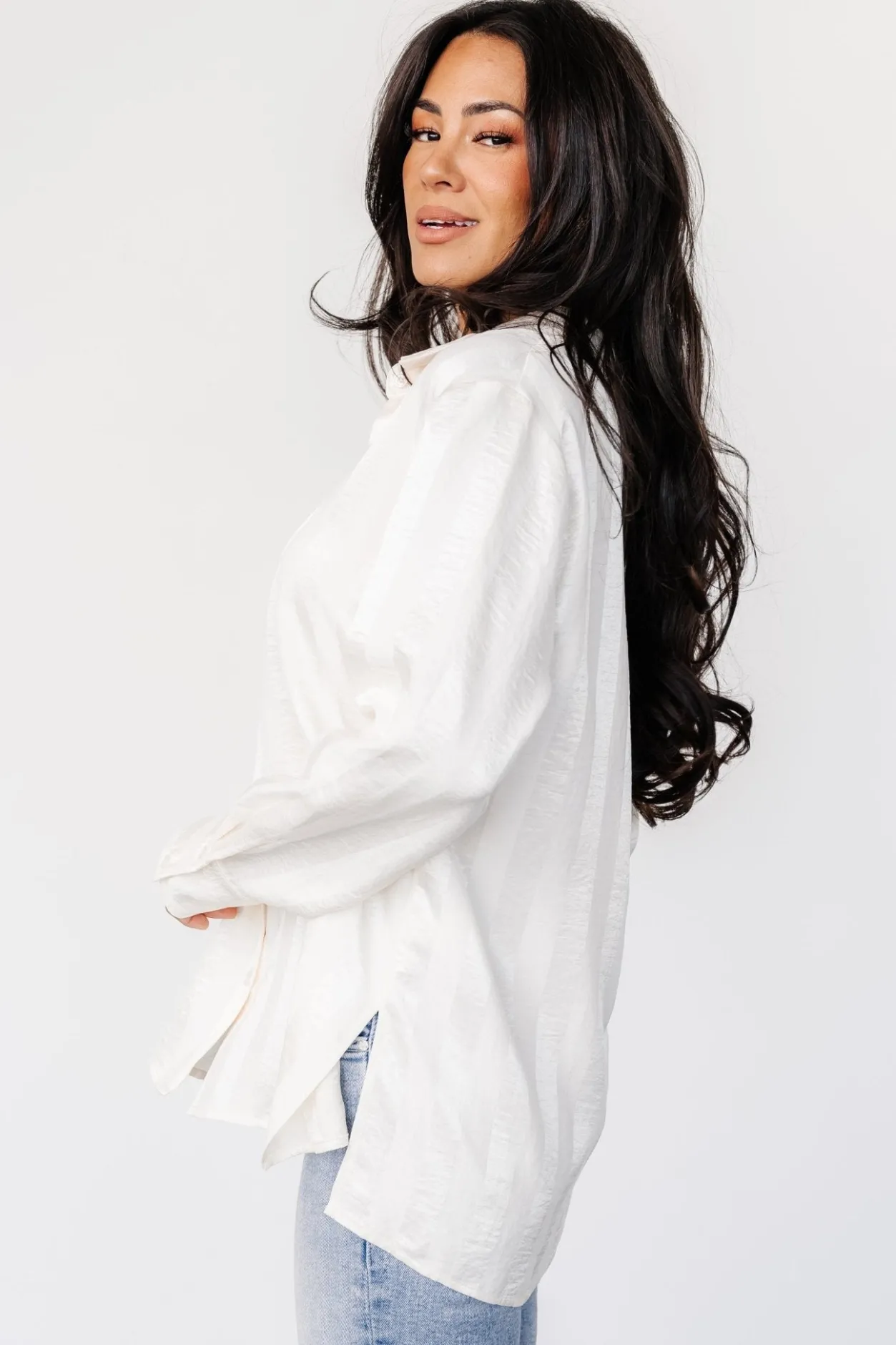 Sale Baltic Born Kieran Striped Button Up Top | Cream