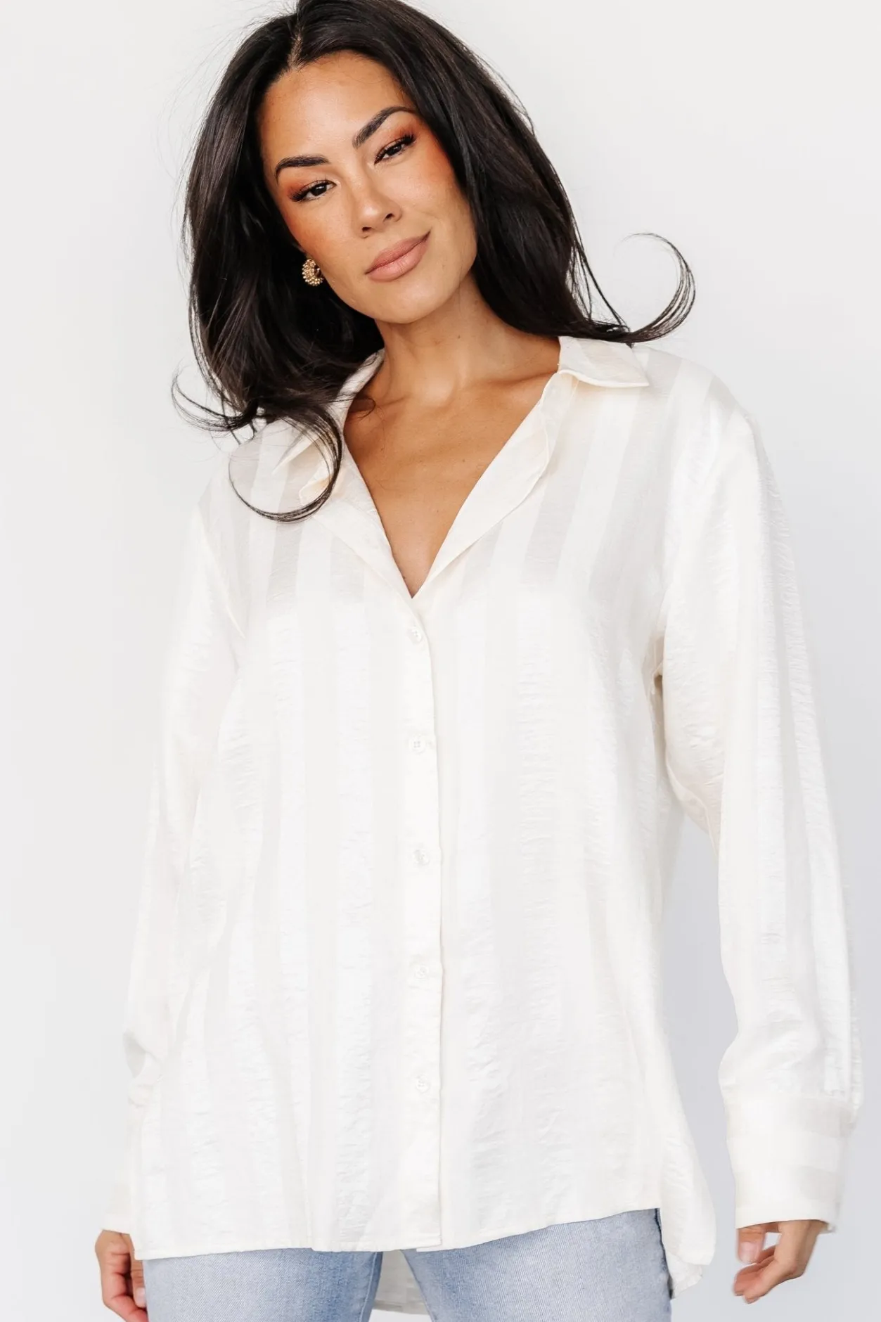 Sale Baltic Born Kieran Striped Button Up Top | Cream