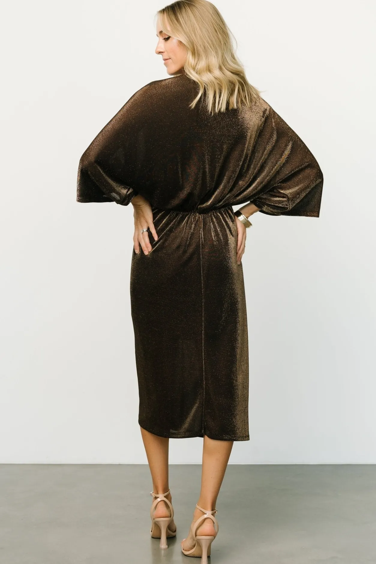 New Baltic Born Kleo Ruched Midi Dress | Bronze Shimmer BronzeShimmer