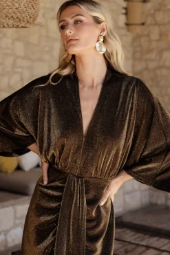 New Baltic Born Kleo Ruched Midi Dress | Bronze Shimmer BronzeShimmer