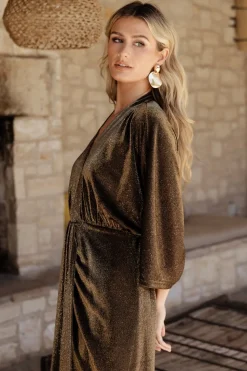 New Baltic Born Kleo Ruched Midi Dress | Bronze Shimmer BronzeShimmer