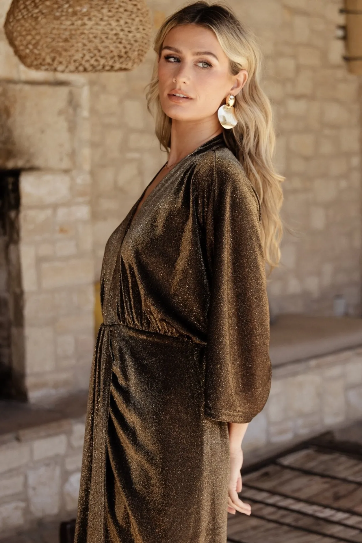 New Baltic Born Kleo Ruched Midi Dress | Bronze Shimmer BronzeShimmer