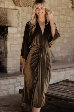 New Baltic Born Kleo Ruched Midi Dress | Bronze Shimmer BronzeShimmer