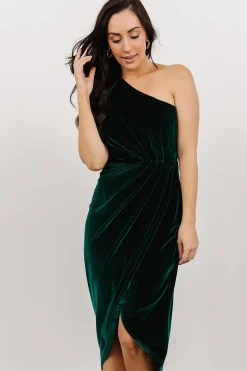 Discount Baltic Born Kourtney Velvet One Shoulder Midi Dress | Emerald