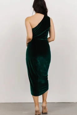 Discount Baltic Born Kourtney Velvet One Shoulder Midi Dress | Emerald