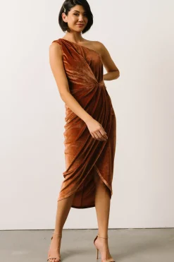 Hot Baltic Born Kourtney Velvet One Shoulder Midi Dress | Spice