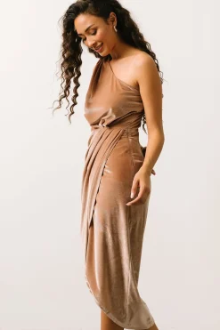 Sale Baltic Born Kourtney Velvet One Shoulder Midi Dress | Champagne