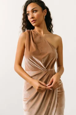 Sale Baltic Born Kourtney Velvet One Shoulder Midi Dress | Champagne